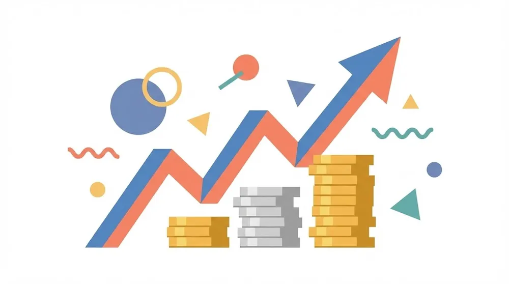 2026년 최저시급 인상률을 나타내는 상승 그래프 일러스트