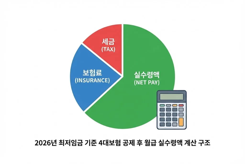2026년 최저임금 기준 4대보험 공제 후 월급 실수령액 계산 구조