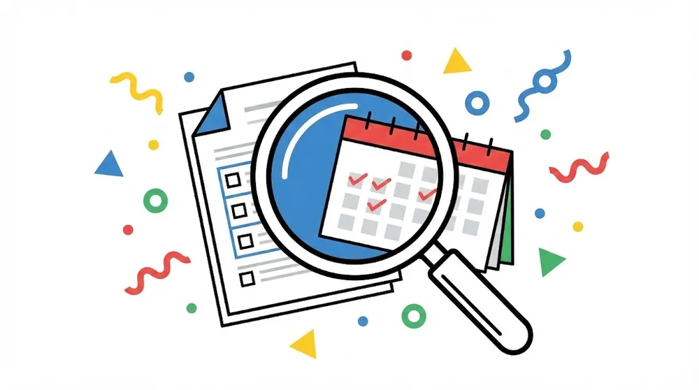 2026년 연말정산 서류를 꼼꼼하게 점검하는 돋보기와 금융 서류 일러스트