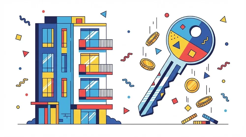 2026년 연말정산 월세 세액공제 혜택을 상징하는 아파트와 열쇠 일러스트