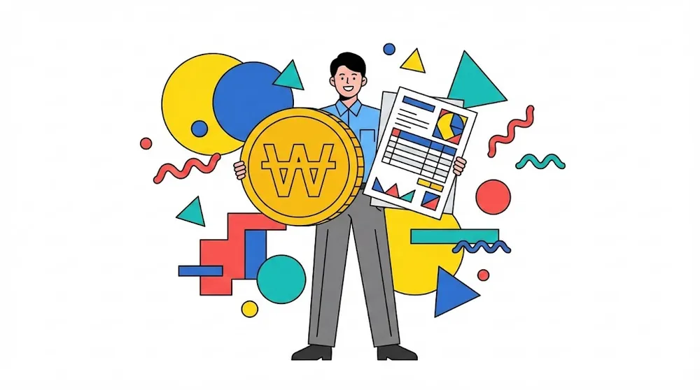 2026년 연말정산에서 환급을 받고 기뻐하는 직장인 일러스트