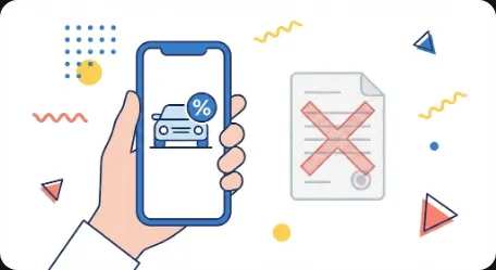 스마트폰 앱을 통해 다이렉트로 자동차보험 갱신을 진행하여 비용을 아끼는 일러스트