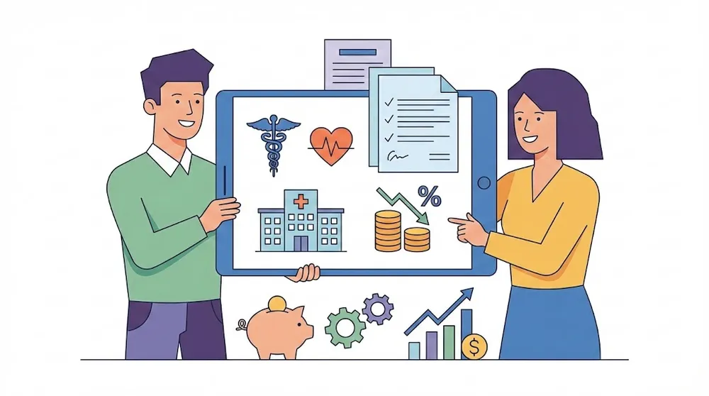 맞벌이 부부 연말정산 의료비 공제 전략을 세우는 행복한 부부의 일러스트