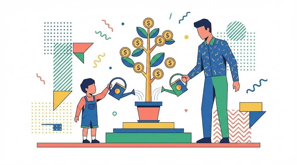 증여세 비과세 한도를 활용하여 자녀의 경제적 자유를 준비하는 아빠와 아이의 모습