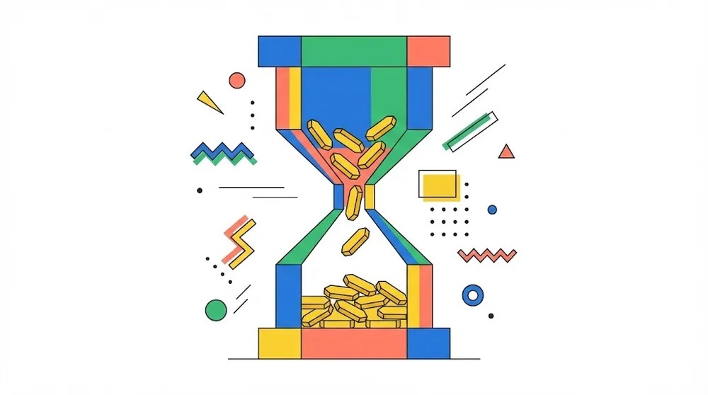 증여세 비과세 한도 적용 시점의 중요성을 보여주는 모래시계와 동전 일러스트