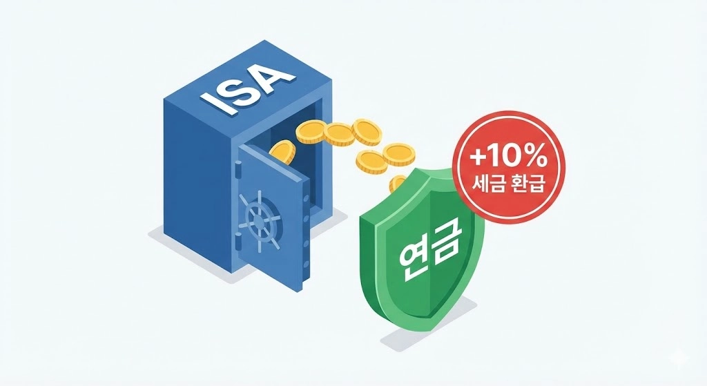 ISA 만기 자금 연금 전환 시 발생하는 세액공제 추가 혜택 개념도