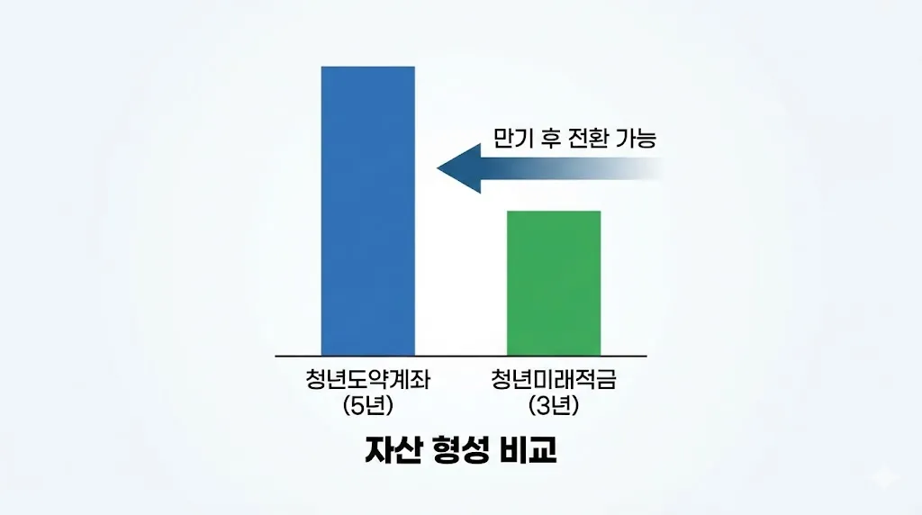 2026년 청년도약계좌 신청 조건과 청년미래적금 만기 수령액 비교 그래프