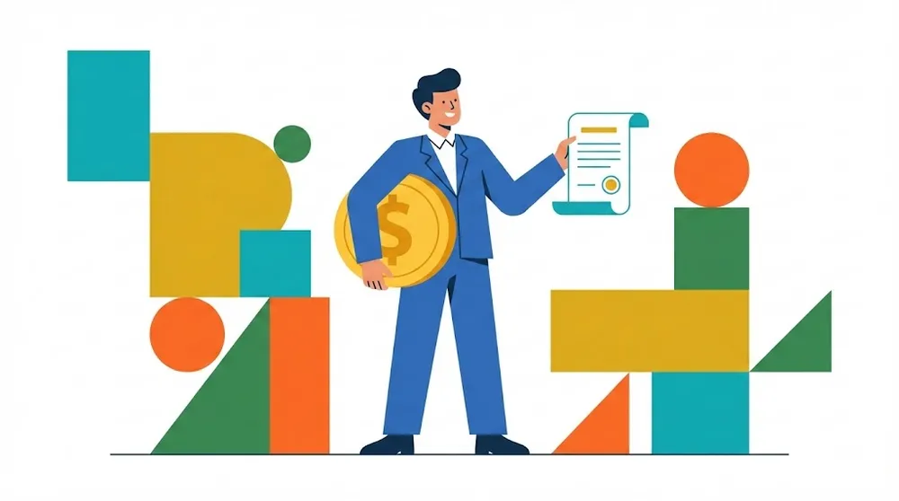 신입사원이 2026년 연말정산을 통해 13월의 월급 환급금을 받고 기뻐하는 모습의 일러스트