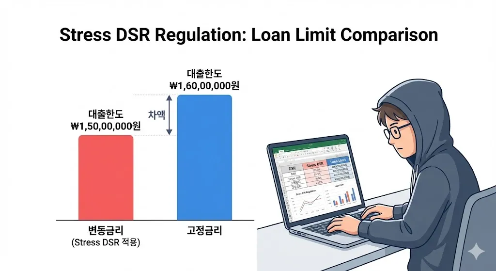 스트레스 DSR 3단계 적용에 따른 주택담보대출 금리 비교 및 한도 차이 그래프
