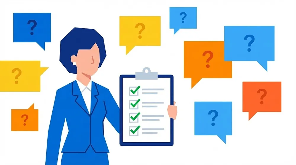 신입사원 연말정산에 대해 자주 묻는 질문과 답변을 정리한 체크리스트 일러스트