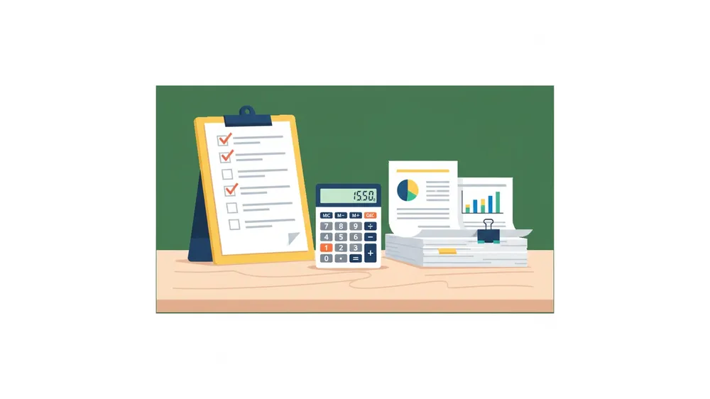 2026년 아이돌봄서비스 소득 기준 수치를 확인하는 계산기와 서류 일러스트