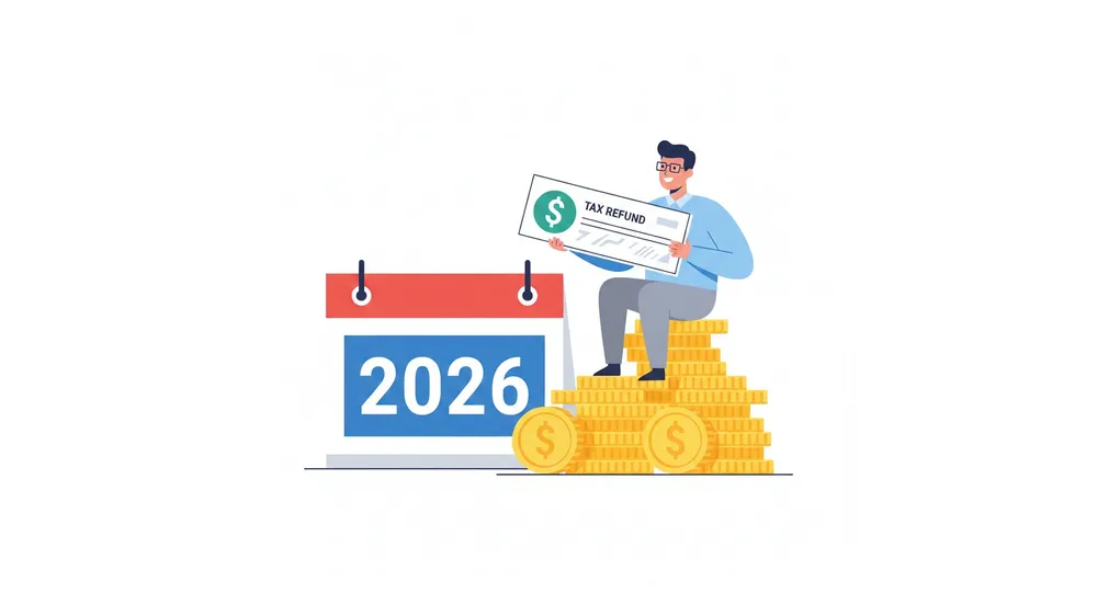 2026년 연말정산 월세 세액공제 혜택을 받고 기뻐하는 직장인 일러스트