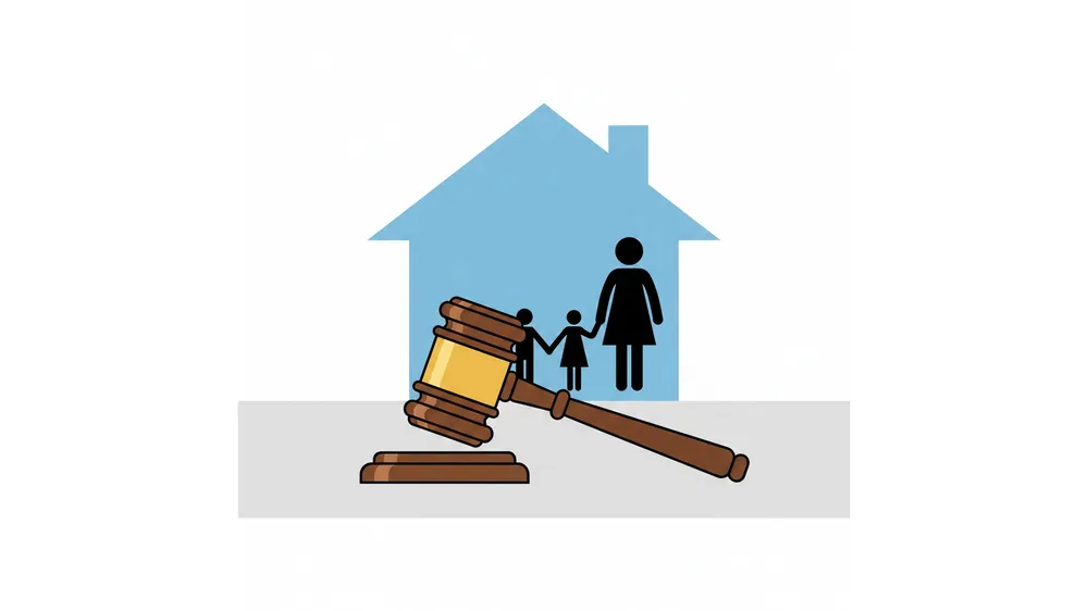 친족상도례 폐지를 상징하는 법봉과 가족 아이콘 일러스트