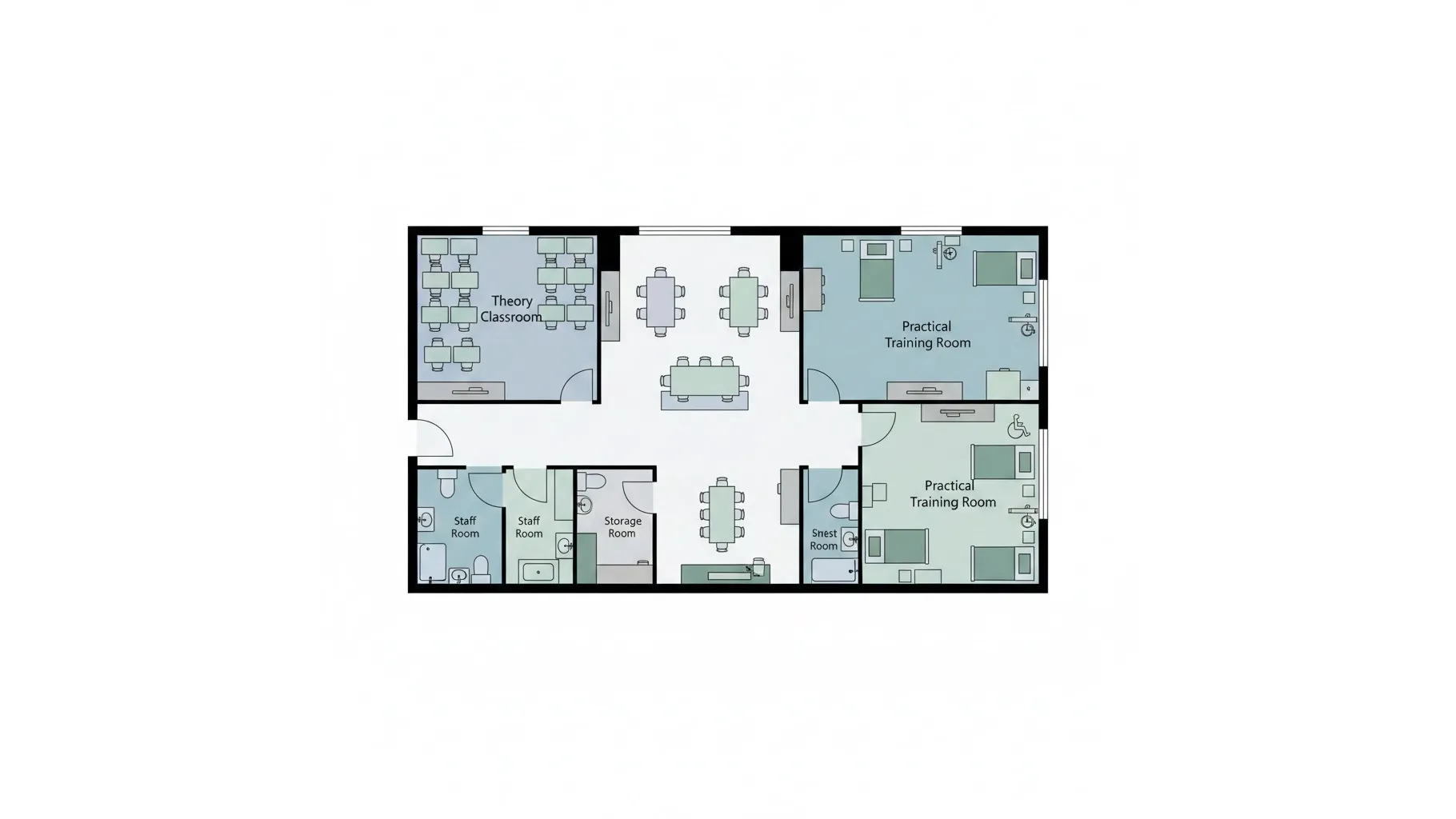 요양보호사 교육기관 시설기준을 준수한 강의실 및 사무실 평면도 기획 이미지