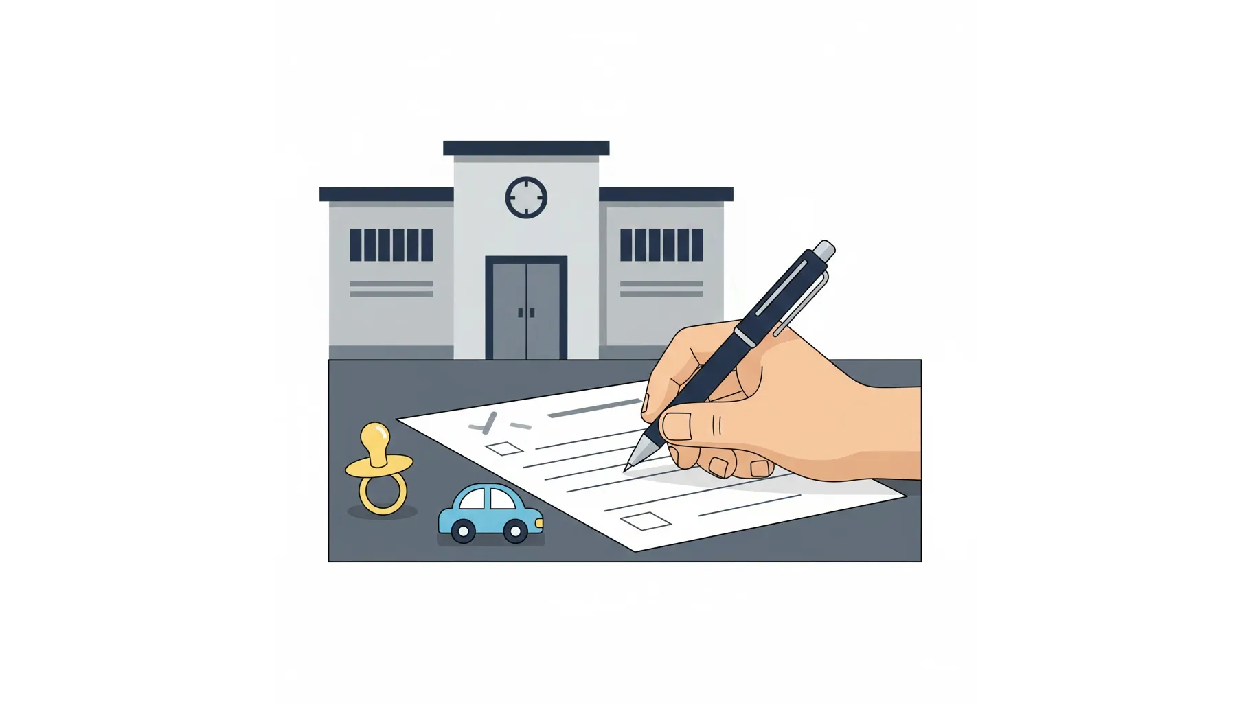 교정시설 첫만남이용권 신청 서류를 작성하는 모습을 나타내는 일러스트