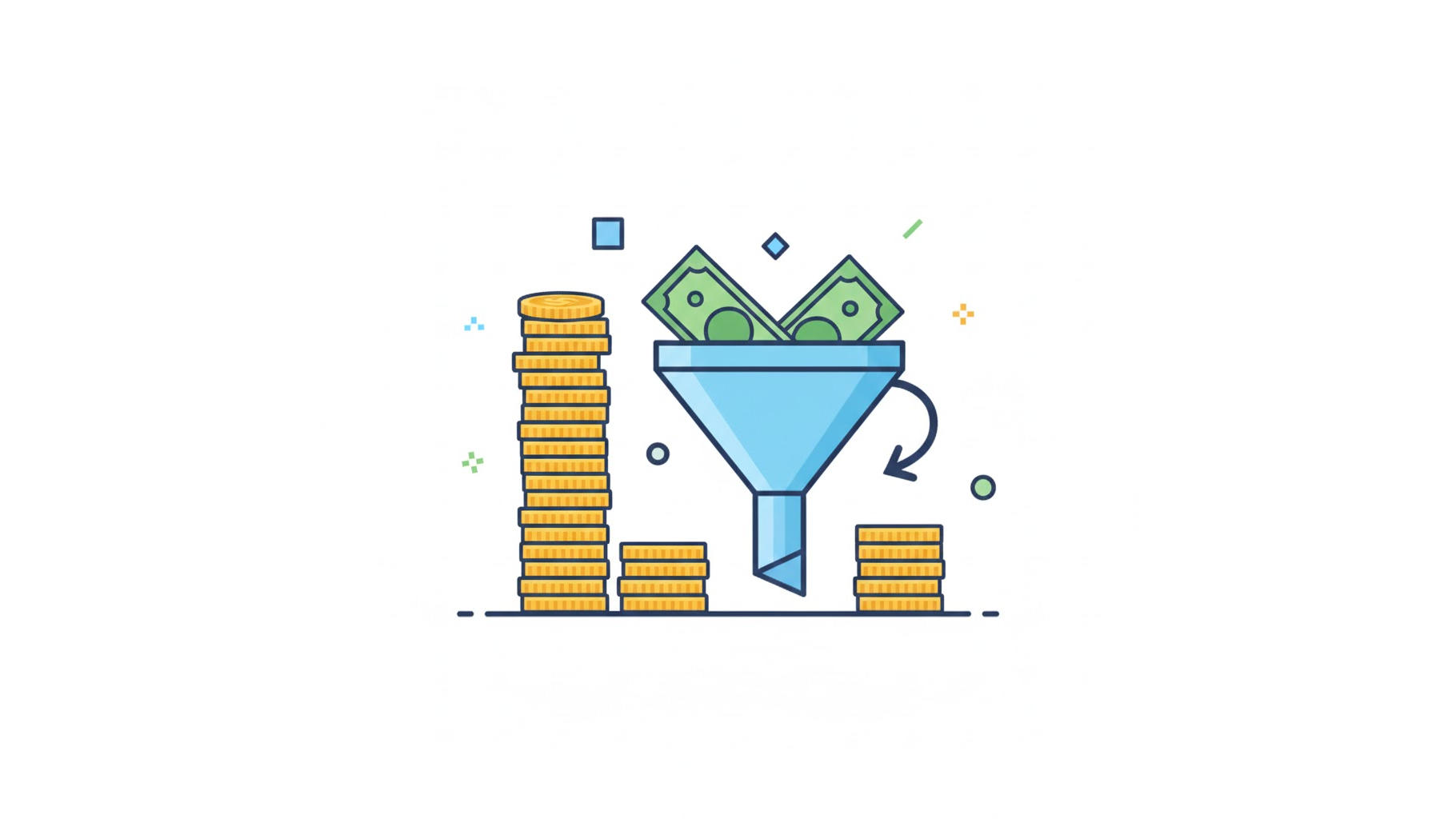 노인 기초수급자 근로소득 공제 계산 과정을 보여주는 동전 시각화