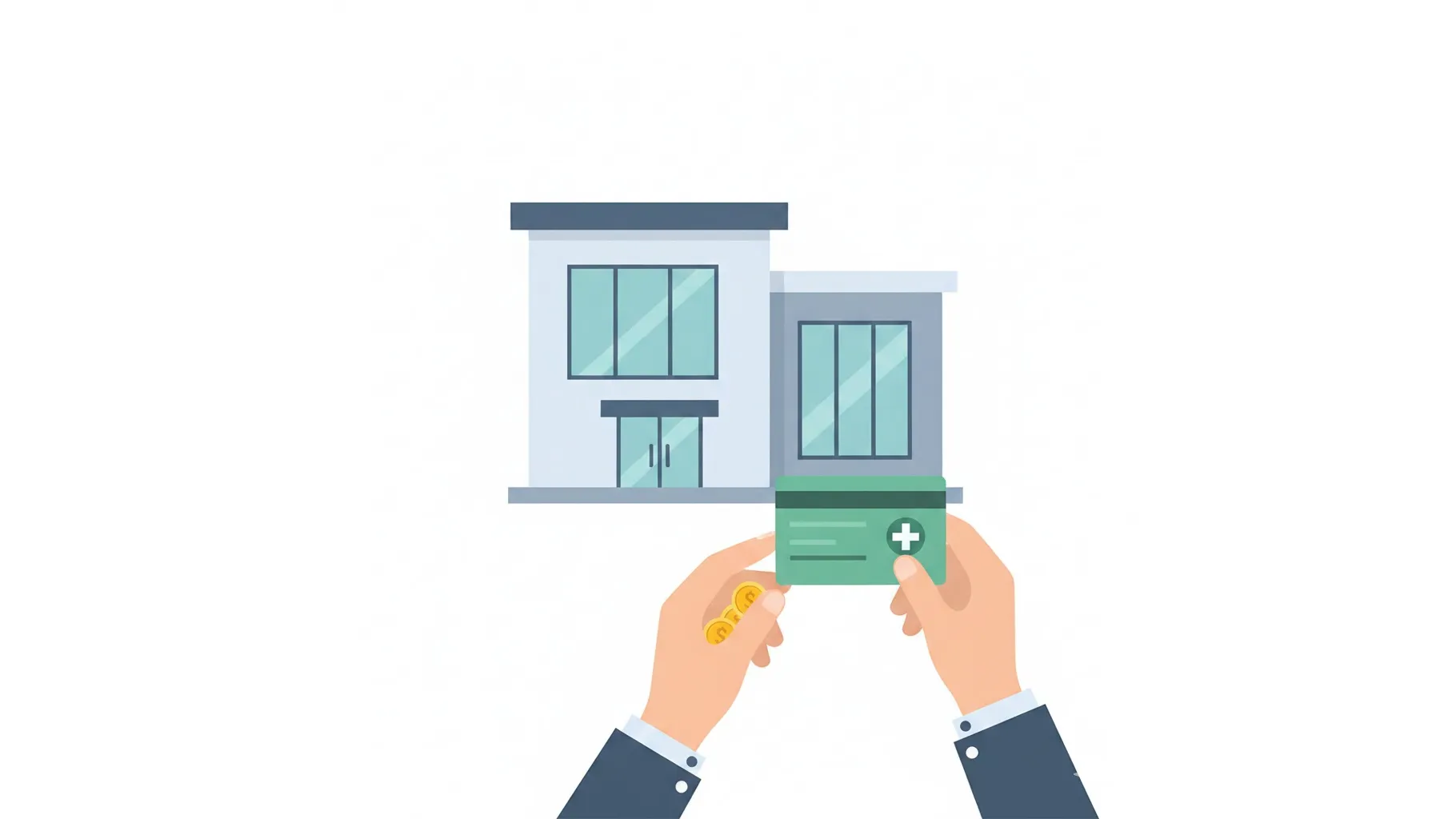 의료급여 1종 본인부담금 혜택을 상징하는 동전과 의료 카드 일러스트