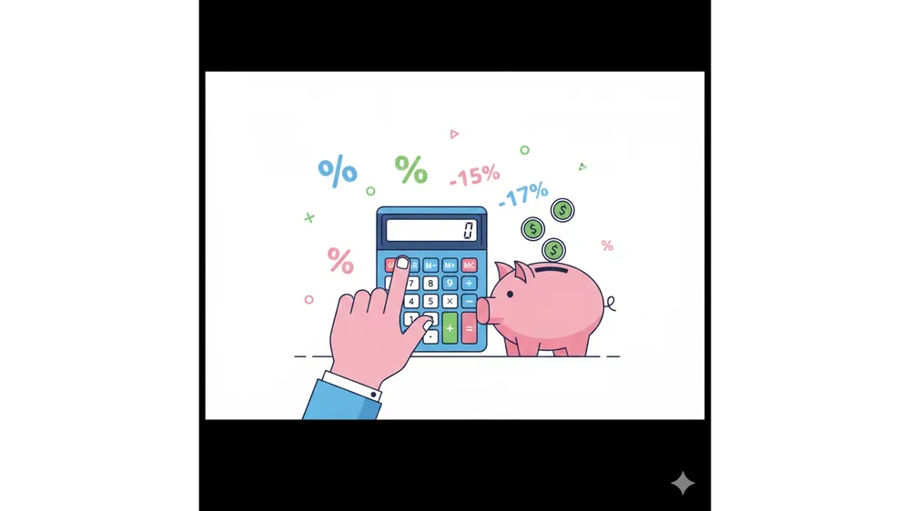 월세 세액공제 환급액을 계산하는 계산기와 저금통 일러스트