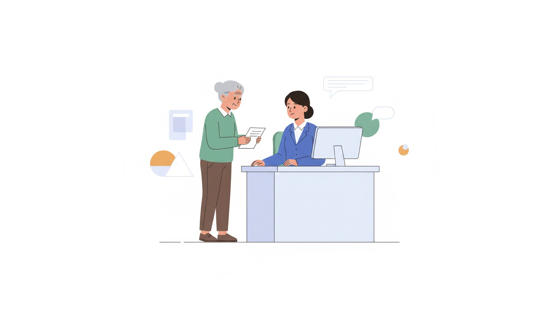 주민센터에서 노인 기초수급자 근로소득 신고를 상담하는 모습