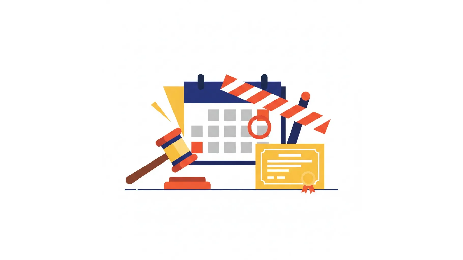 집행유예 요양보호사 자격 취득이 가능해지는 시점을 상징하는 법봉과 달력 일러스트